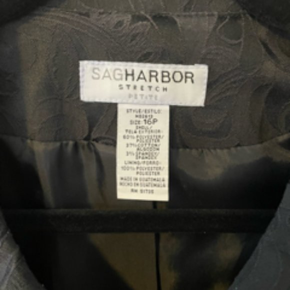 Sag Harbor Stretch ¾ Length Sleeve Black Damask Jacket Size 16P - Picture 4 of 6